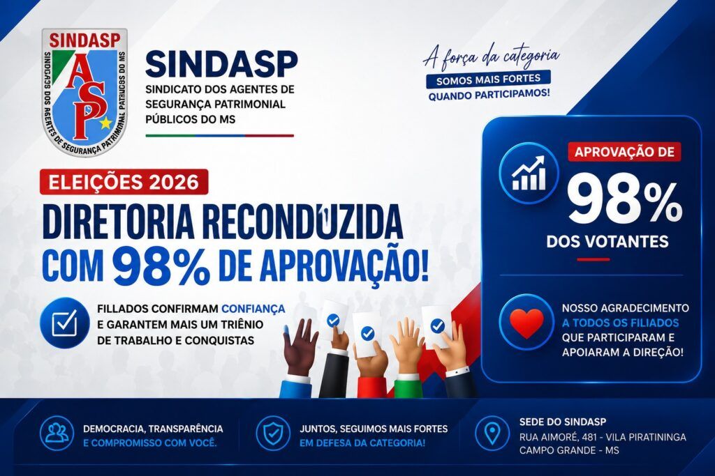 Chapa é reconduzida à direção do SINDASP com 98% de aprovação nas eleições de 2026